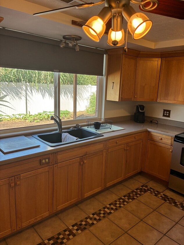 Sink with view to rock garden and yard. - 4220 S Lynne Ln