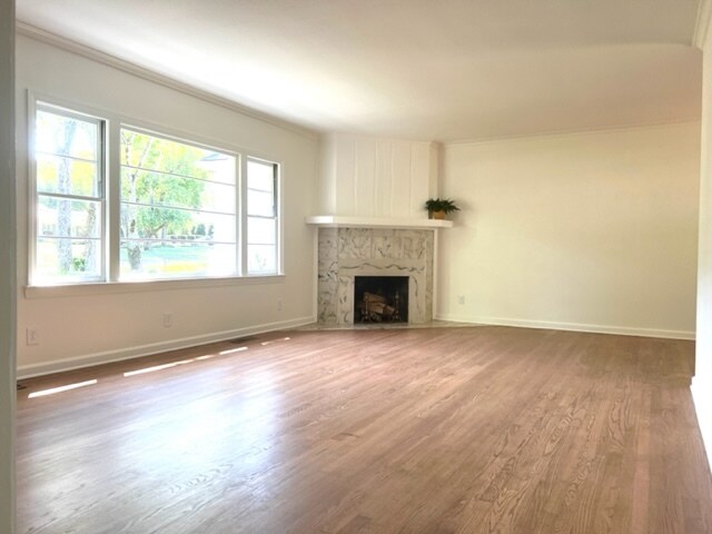 Spacious living room with fireplace, hardwoods and wide picture window - 1221 Nichol Ln