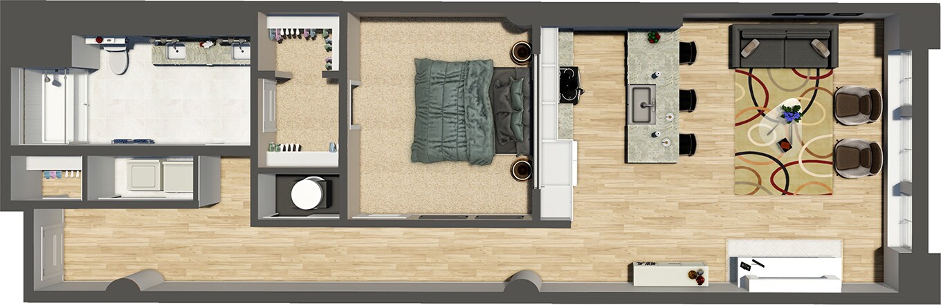 Residences at Halle – Suite Style 02 - 1 Bedroom 1 Bath