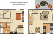 1 Bedroom, 1.5 Bathroom, 940 Square Feet