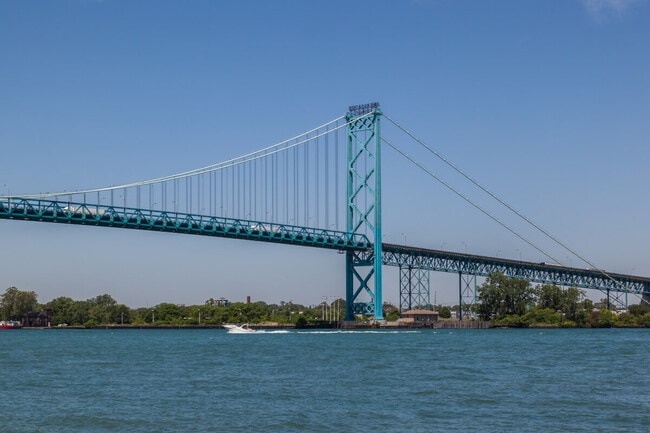 The Ambassador Bridge connects Windsor to Detroit.