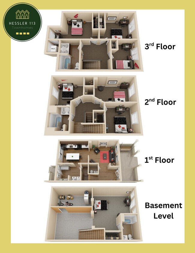Diseños de unidades centrales, casas adosadas Hessler - Hessler 113 Townhomes