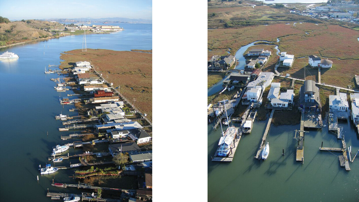 Aerial views of boardwalk, bay and Corte Madera Creek - 58 Greenbrae Boardwalk