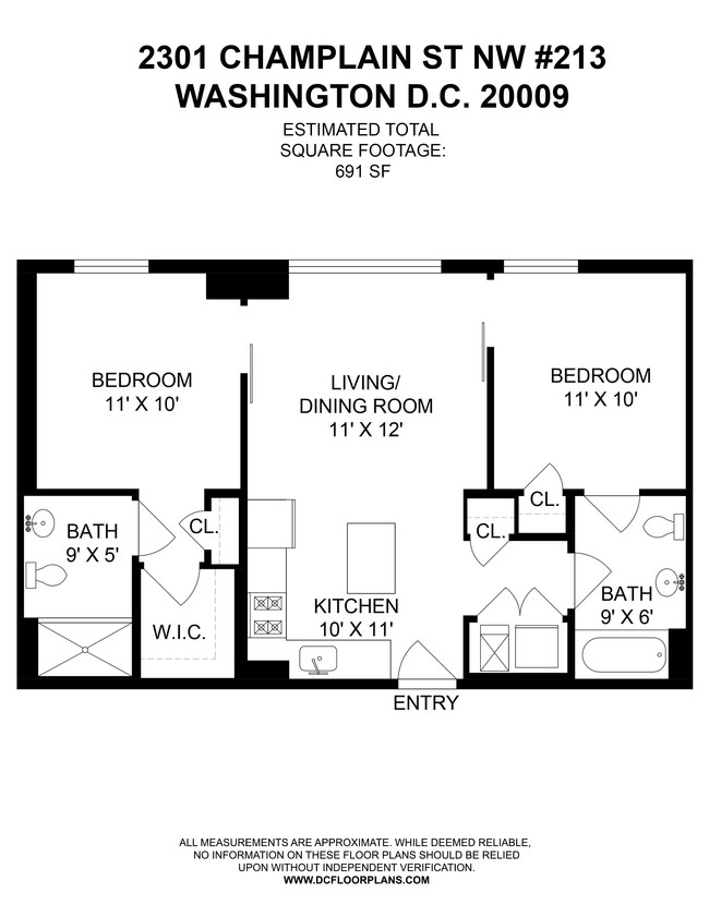 Floorplan - 691 sq ft - 2301 Champlain St NW