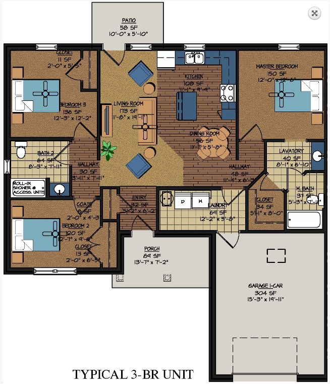 3BD/2BA Floor Plan - Dogwood Cottages