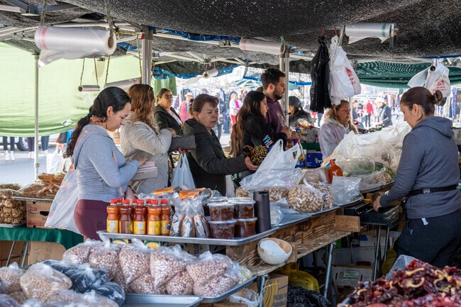 People buying groceries at the San Fernando Swap Meet.