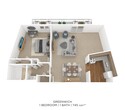 1 Bedroom, 1 Bath 745 sq. ft.