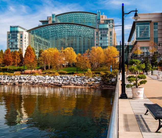 The Gaylord National Resort is a quick, 15-minute drive from Camp Springs