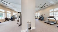Located at 2080 Griffon Rd in Vero Beach, Florida, this well-appointed fitness center offers a generously sized, single-floor layout designed to accommodate a comprehensive range of workout activities. The main exercise area is characterized by soaring ceilings with exposed beam detailing, recessed lighting, and large-scale ceiling fans that promote airflow throughout the space. Rows of floor-to-ceiling windows line the walls, flooding the interior with natural light and providing open views of the surrounding Florida landscape.

The main floor is divided into distinct functional zones. The cardio area is equipped with ellipticals, stationary bikes, stair climbers, treadmills, and a rowing machine, all arranged along the windowed walls to maximize the sense of openness. The strength training zone features a robust selection of selectorized machines, a cable system, a power rack with weight plates, a punching bag, a full dumbbell rack, and adjustable benches. Wall-mounted televisions are positioned for easy viewing throughout.

A separate, dedicated studio room features hardwood flooring and an Xponential+ functional training station complete with suspension straps, medicine balls, kettlebells, and resistance bands — ideal for group or individual training sessions. Neutral-toned carpet in the main area, glass-paneled entry doors, and a clean, modern aesthetic give the entire facility a polished, welcoming atmosphere.