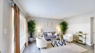 Located at 8900 Chimney Rock Rd in Houston, TX, this well-appointed one-bedroom, one-bathroom residence offers a comfortable and efficient layout across a single floor. The inviting living room is bathed in natural light from a large sliding glass door dressed with warm curtains, featuring light wood-style flooring and neutral gray walls that create a bright, airy atmosphere throughout. The kitchen is designed for practicality, offering white cabinetry, light stone-patterned countertops, a stainless steel sink, and ample cabinet storage on both sides, making the most of the available space. The generously sized bedroom provides a peaceful retreat, complete with a ceiling fan, a natural light-filled window with blinds, and direct access to a walk-in closet — offering excellent storage. A second closet adds even more organizational flexibility. The full bathroom is cleanly finished with white cabinetry, a stone-patterned vanity countertop, a large mirror with modern light bar, and a tiled shower-tub combination. Consistent light wood-style flooring flows seamlessly through the living spaces, unifying the home's clean, contemporary aesthetic. This residence offers a practical and comfortable living environment in a convenient Houston location.