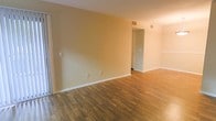 This single-floor space presents a clean, open layout designed for comfortable everyday living. The main living area is finished with warm hardwood flooring that extends throughout, adding a sense of warmth and continuity to the space. Walls are painted in a soft, neutral beige tone, creating a bright and welcoming ambiance that pairs well with natural and artificial lighting alike. Crisp white baseboards and trim provide a polished contrast to the flooring and walls. A visible ceiling vent indicates a central HVAC system for year-round climate control. The open passage connecting the main living area to adjoining rooms allows for a natural, unobstructed flow throughout the floor plan. The layout is straightforward and functional, with ample wall space offering flexibility for furniture arrangement. The space is well-maintained and move-in ready, presenting a neutral palette that makes it easy to personalize. Overall, the interior conveys a practical yet inviting character, suitable for a variety of living arrangements.