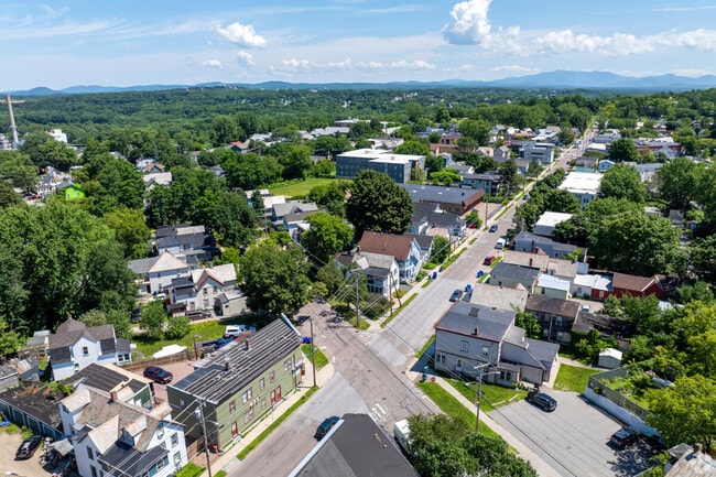 An aerial view of the Old North End neighborhood in Burlington, VT.