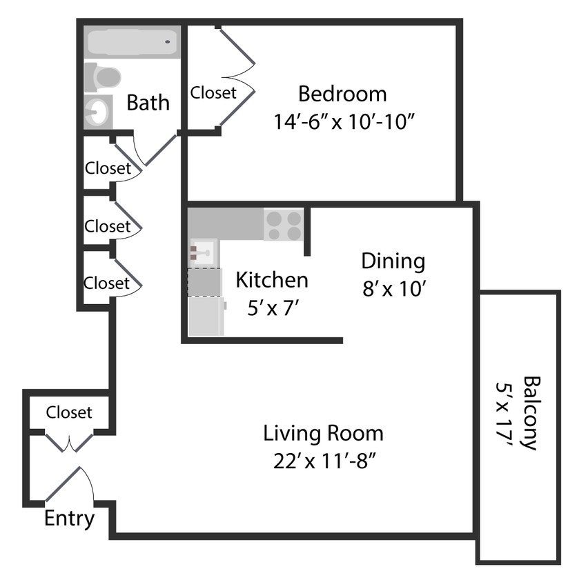 1BR/1BA - Bailey House Apartments