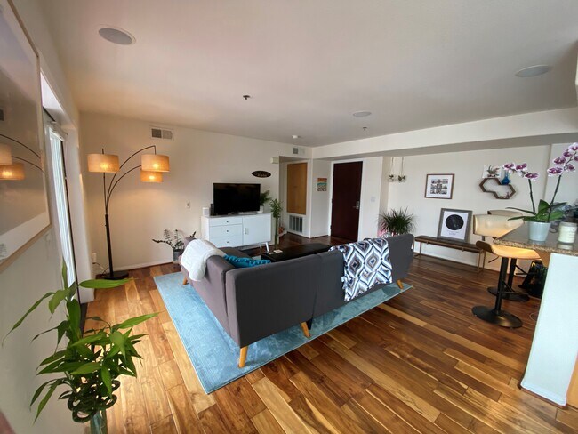 Sala de estar de concepto abierto con enormes ventanales orientados al sur - 924 Hornblend St