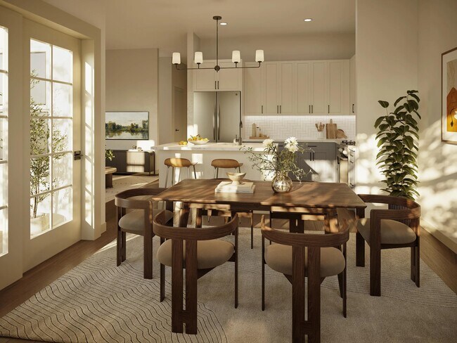 Una cocina-comedor luminosa con armarios de diseño minimalista, iluminación por capas y una distribución abierta pensada para recibir invitados sin esfuerzo. - Modera Weston