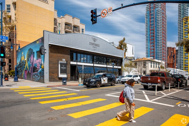 Businesses, restaurants, and boutiques line the streets of East Village.