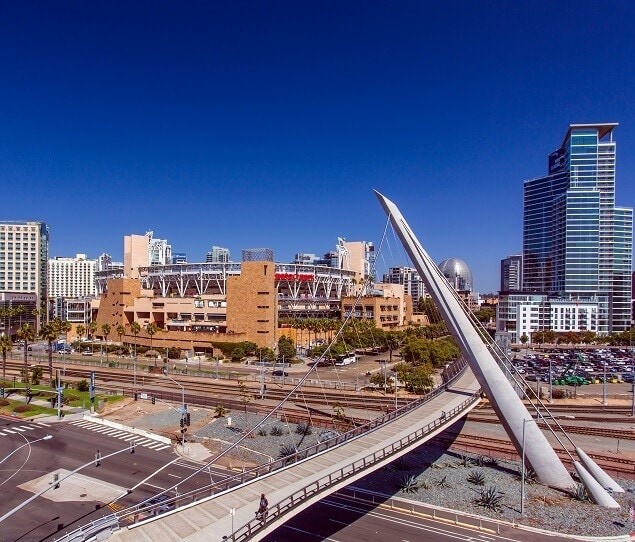 East Village residents can walk across this impressive bridge to reach Petco Park