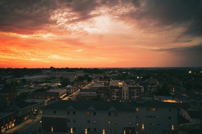The lights of Thorold sparkle as night falls.