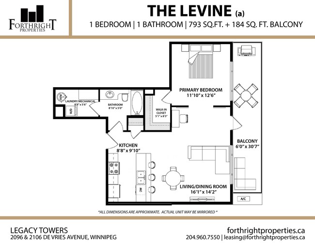 Legacy - Plans d'étage - Appartement - 1 chambre - Levine (a) - Legacy Towers
