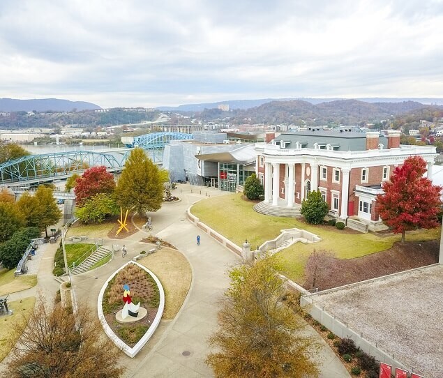 An aerial view of the picturesque Arts District