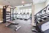Located at 400 Eden Roc Cir in Virginia Beach, Virginia, this well-appointed fitness center offers a comprehensive workout environment across a single floor. The space is designed with functionality and comfort in mind, featuring a drop ceiling with recessed and panel lighting that keeps the area bright and welcoming.

Large windows along multiple walls flood the gym with abundant natural light while providing views of the surrounding community. A full-length wall mirror enhances the sense of openness and supports proper form during training sessions.

The cardio zone is equipped with a row of Matrix treadmills, dual elliptical cross-trainers, and a Matrix stair climber, all positioned to take advantage of the natural light from the oversized windows. The rubber flooring throughout provides durability and traction ideal for high-impact activity.

A dedicated strength and functional training area houses a power rack with TRX suspension straps, an organized rack of kettlebells and medicine balls, a Matrix rowing machine, an adjustable weight bench, and a full dumbbell rack. Stability balls are neatly stored on a vertical stand, and resistance bands are mounted on the wall for easy access.

Storage closets provide additional utility space, and the facility includes a clearly marked emergency exit, ensuring safety throughout. The overall ambiance is clean, modern, and well-organized, making it a fully equipped destination for a wide variety of fitness routines.
