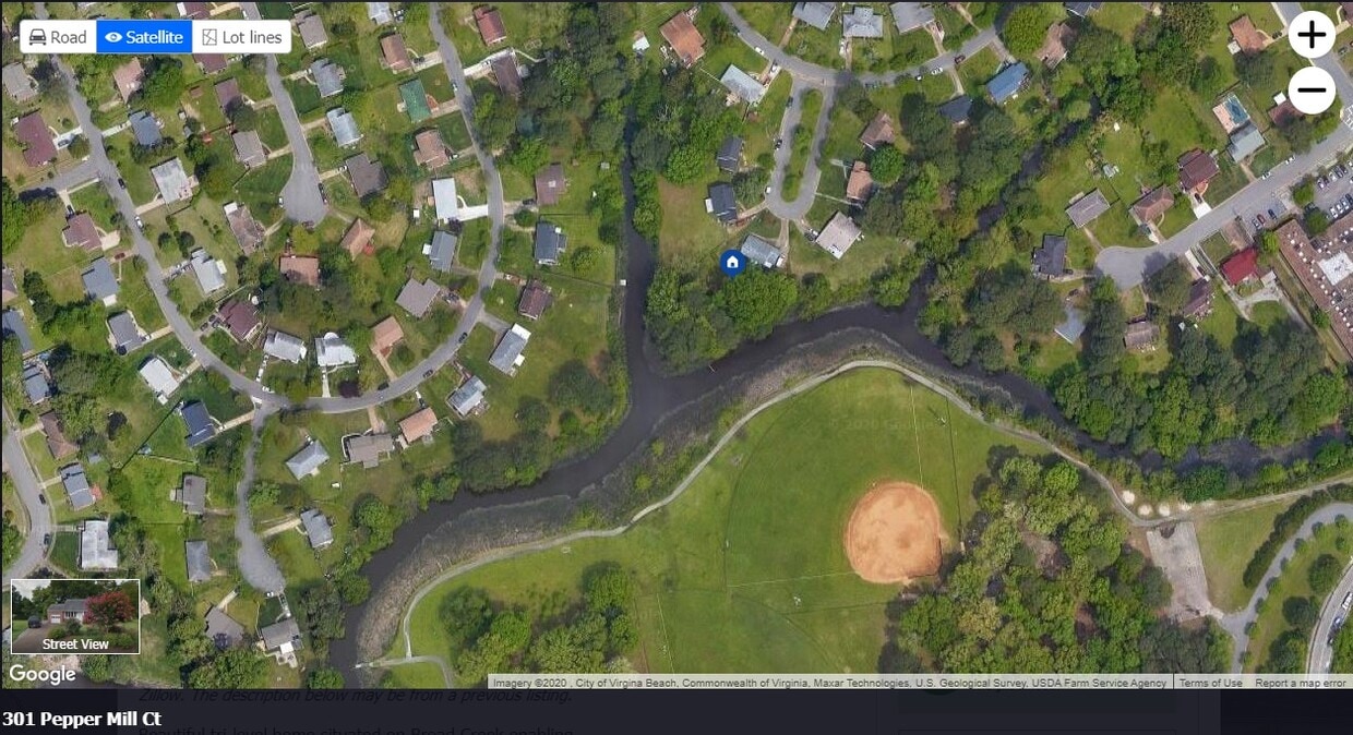 Aerial view showing surroundings and neighborhood. Property is on a quiet street with minimal traffic. - 301 Pepper Mill Ct (Norfolk, VA)