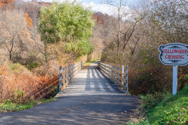 The Butler Freeport Community Trail crosses bridges over creeks and through the woods.