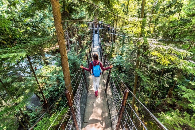 Crossing the Capilano Suspension Bridge in North Vancouver.