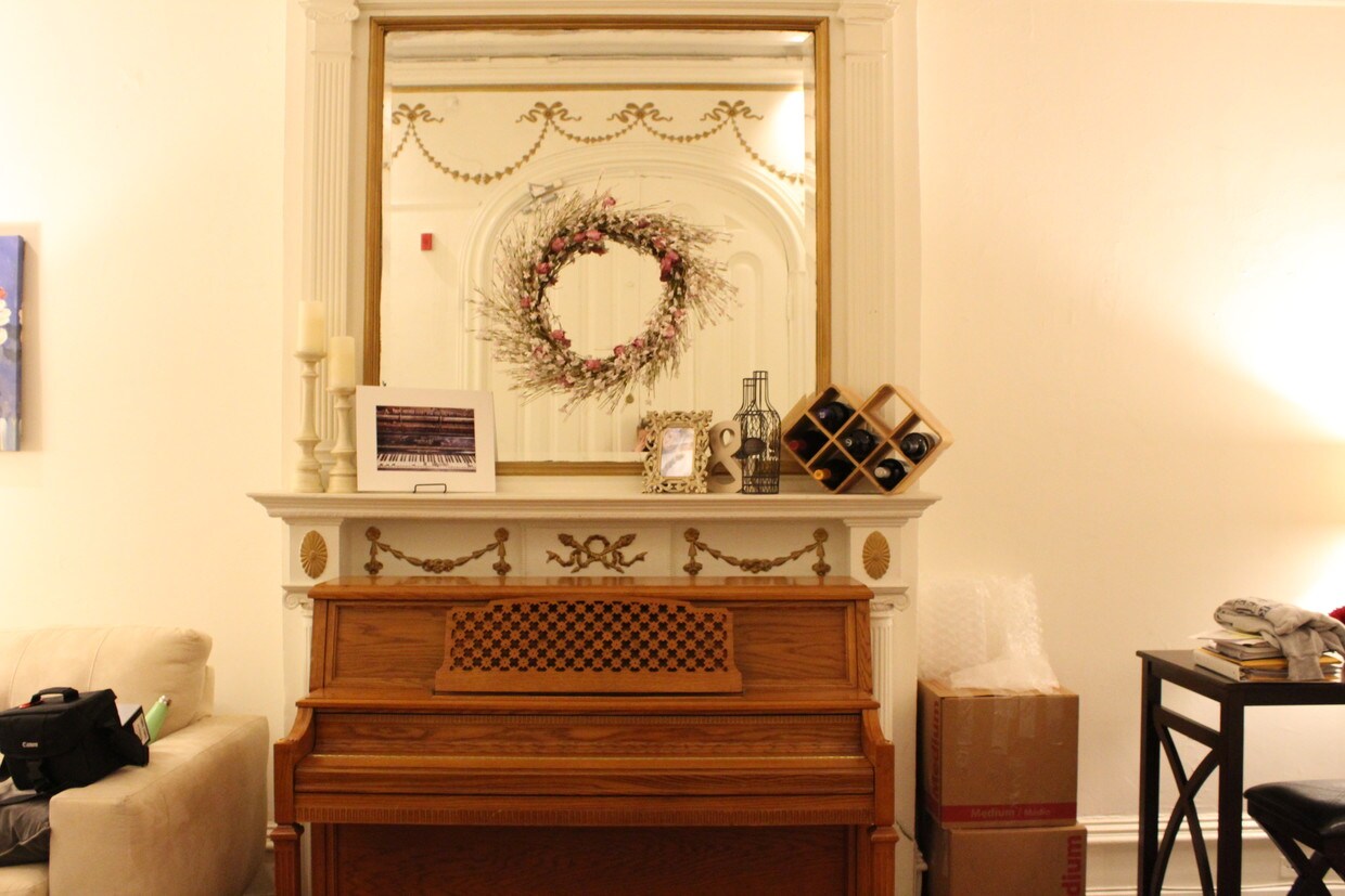 Decorative fireplace in living room - 2037 Delancey Pl