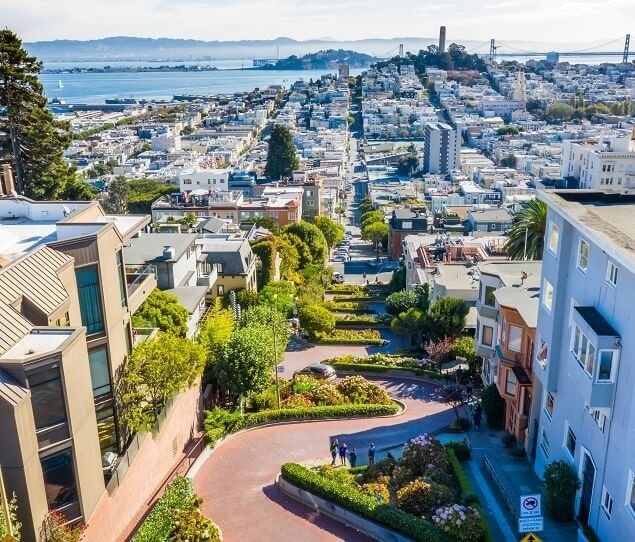 Lombard Street features eight sharp turns