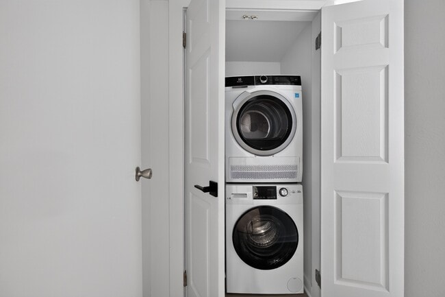 Elevate your daily routine with in-unit laundry facilities at The Woods at Ambler, an Eagle Rock Community. Enjoy the convenience of modern appliances in a stylish, space-efficient design. Schedule your tour today! - The Woods at Ambler, an Eagle Rock Community