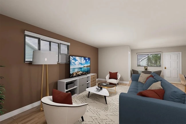 Sala de estar del segundo piso puesta en escena virtualmente - Student Housing Near USC Univ Southern Calif
