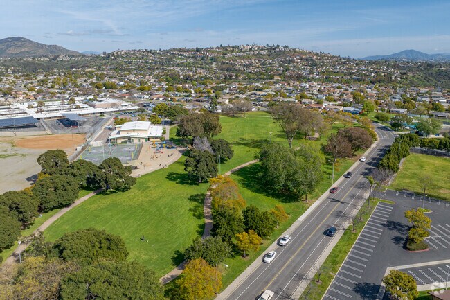 Allied Gardens Recreational Center aerial view of the road and park.