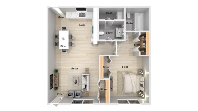 Plano de planta de 1 habitación y 1,5 baños - Axis at Rocket City