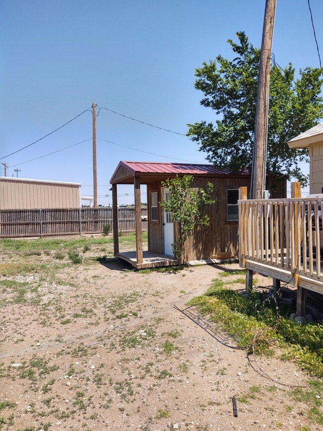 Backyard with Storage Unit - 802 W De Vargas St
