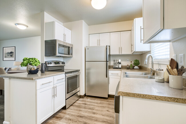 Cocina con electrodomésticos de acero inoxidable. - Highbrook Townhomes