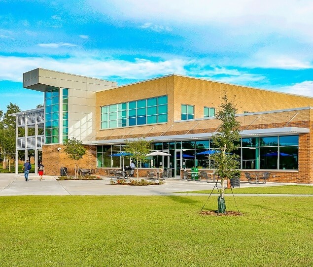 The student center overlooks the lake