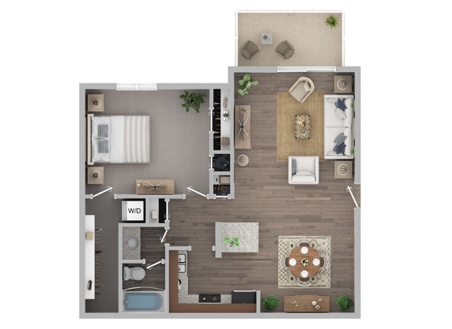 One Bedroom One Bath Floor Plan - The Apartments at Midtown 501