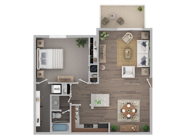 Plano del piso de un dormitorio y un baño - The Apartments at Midtown 501
