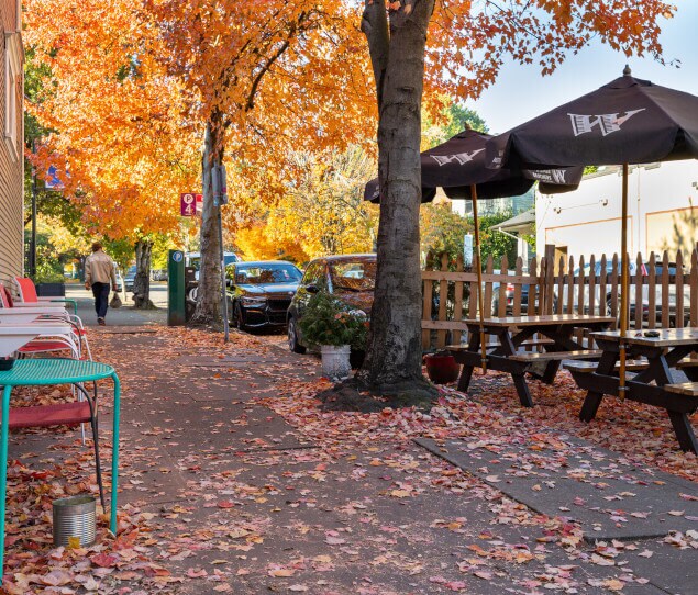 An outdoor cafe in the fall
