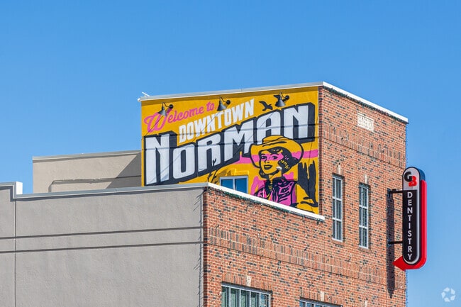 Admire the vibrant Downtown Norman wall art located 5 miles south of Oakridge-Southmoore.