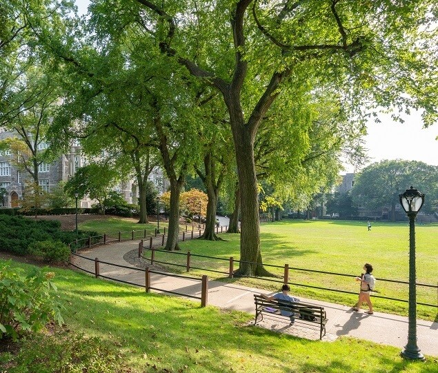A walking path encompasses Martyrs’ Lawn
