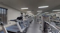 Located at 701 Treybrooke Cir in Greenville, NC, this fitness center is a single-floor facility designed to support a full range of workout routines. The space is thoughtfully organized, with a dedicated cardio zone featuring a long row of treadmills and elliptical machines positioned along one wall, offering users ample room to exercise comfortably. The strength-training area is equally well-appointed, housing a variety of Precor cable machines, multi-function weight stations, free weights, dumbbells, and exercise benches. Stability balls and medicine balls are also available for functional fitness training. Large floor-to-ceiling mirrors line the walls, enhancing the sense of space and allowing users to monitor their form throughout workouts. The flooring consists of durable rubber gym matting throughout. Recessed panel lighting provides consistent, bright illumination across the entire facility. A flat-screen television is mounted on the wall for entertainment, accompanied by a medical-grade standing scale, coat hooks, a paper towel dispenser, and a hand sanitizer station near the entrance area. Windows along one wall allow for natural light to complement the overhead lighting. The overall ambiance is clean, functional, and professional, making it a comprehensive fitness resource.