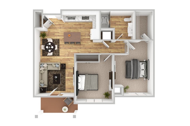 2 Bedroom 1 Bathroom Apartment Floorplan - South Pointe Apartments