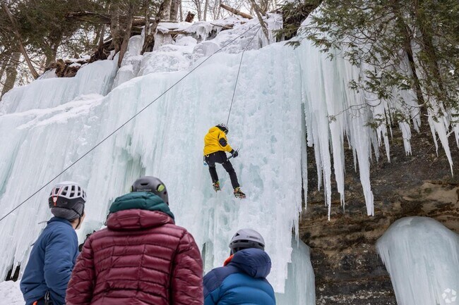 Winter activities like ice climbing are plentiful in the Marquette area.