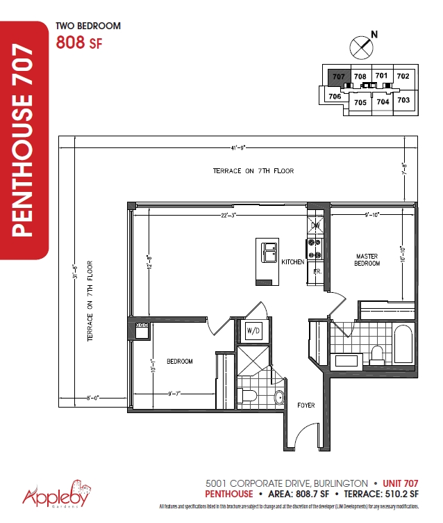 Plano de planta penthouse 707 - 5001 Corporate Dr