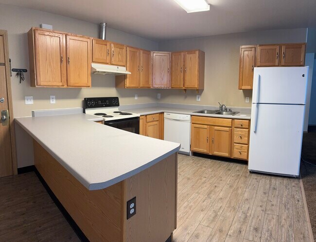 Cocina luminosa y abierta con encimeras envolventes y electrodomésticos de tamaño completo. - 2979 Badger Rd