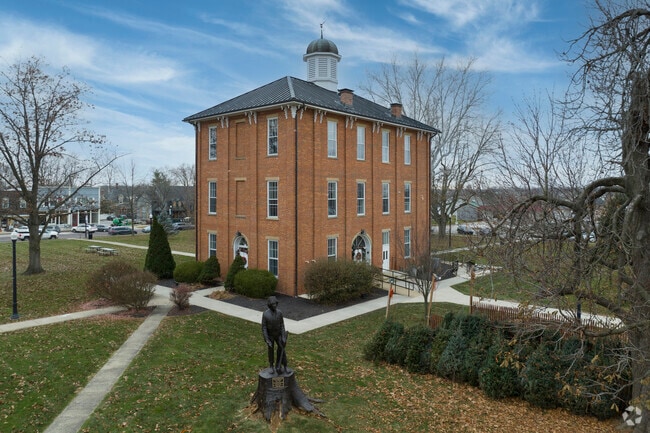 Sunbury's town square is the community center and is surrounded by many small businesses.
