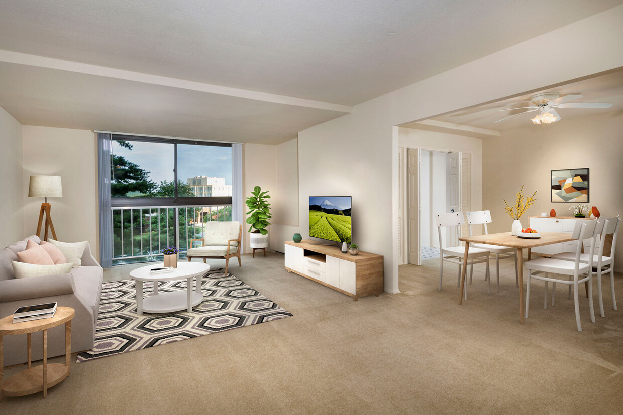 Spacious living and dining area at London Park Towers Apartments in Alexandria, VA - London Park Towers Apartments