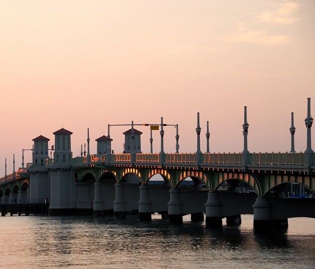 The Bridge of Lions, the South's most beautiful bridge, is listed on the National Register of Historic Places
